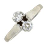 An 18ct gold mid 20th century two stone diamond ring.Estimated total diamond weight 0.30cts,