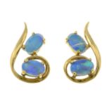 A pair of 9ct gold opal stud earrings.Import marks for Edinburgh, 1994.