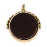 An Edwardian 9ct gold bloodstone and carnelian swivel fob.Hallmarks for Birmingham,