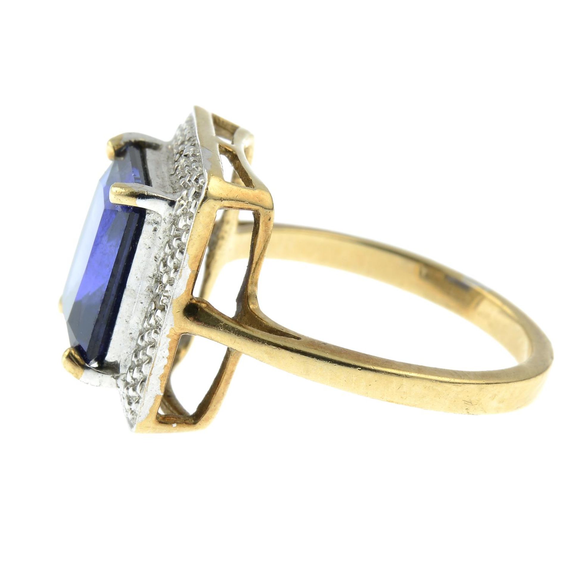 A 9ct gold synthetic sapphire and diamond dress ring.Hallmarks for Birmingham.Ring size L1/2. - Image 2 of 3