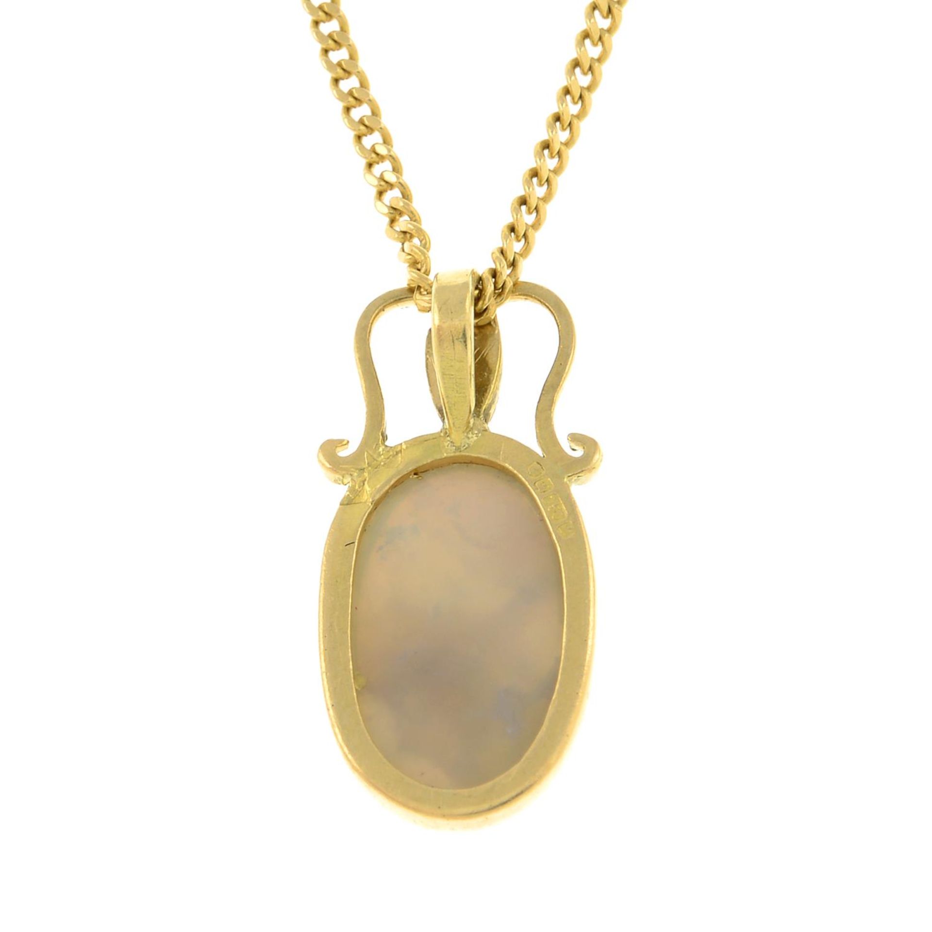 An 18ct gold opal and diamond pendant, with chain.Hallmarks for Sheffield, 1985. - Image 2 of 3