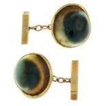 A pair of 1960's 9ct gold operculum shell cufflinks,