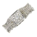 A tiered diamond dress ring.Estimated total diamond weight 0.2cts.Ring size L.
