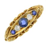 A late Victorian 18ct gold sapphire and diamond ring.Stamped 18ct.Ring size M1/2.