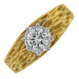 A 1970's 18ct gold diamond single-stone ring.Diamond estimated weight 0.40cts,