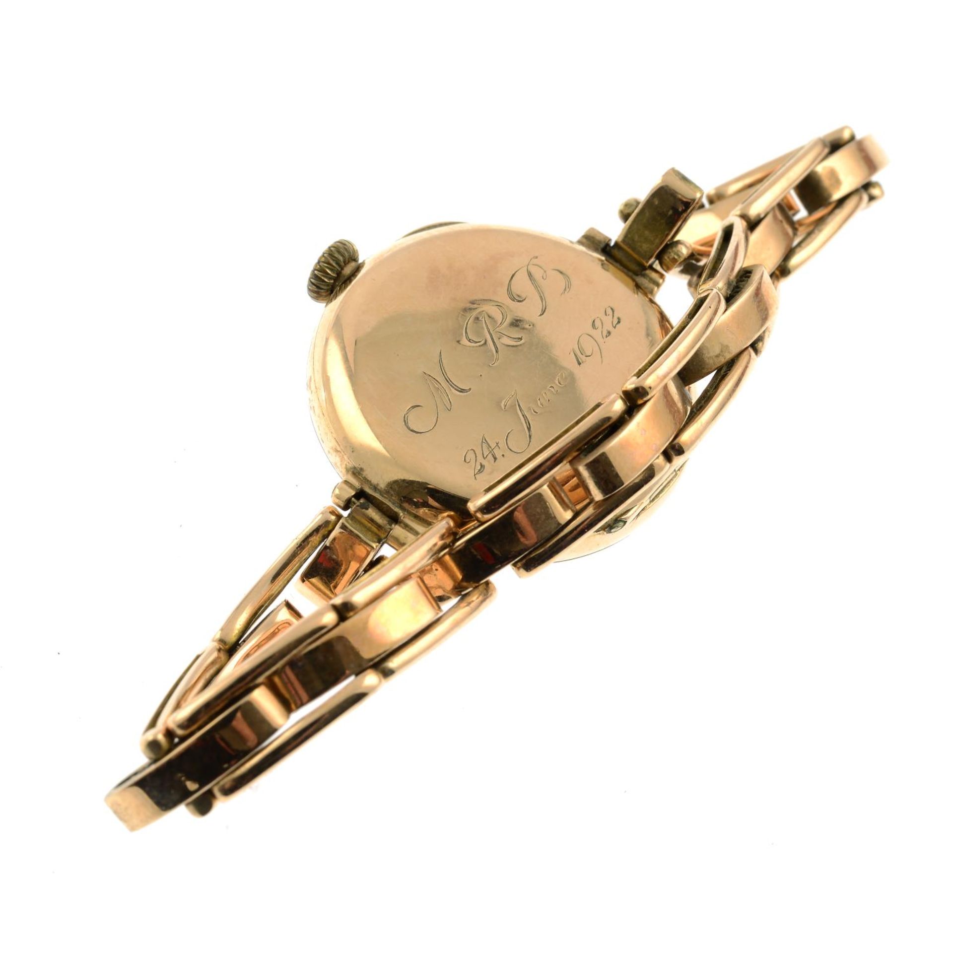 An early 20th century 15ct gold lady's wrist watch.Hallmarks for London, 1918.Length 17cms. - Image 2 of 2