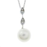 An 18ct gold cultured pearl and diamond necklace.