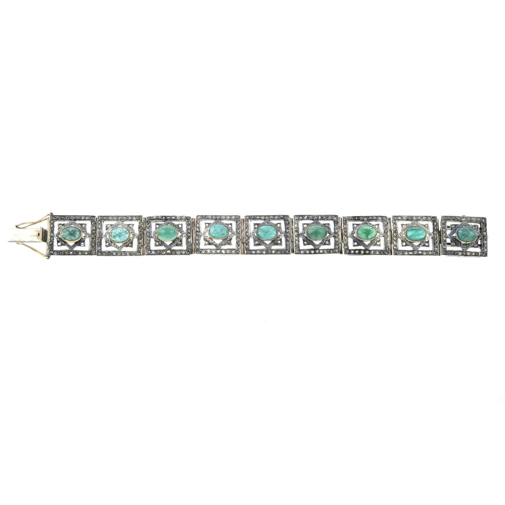 A rose-cut diamond and emerald cabochon bracelet. - Image 2 of 3