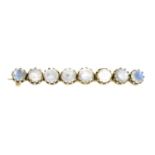 An early 20th century 9ct gold moonstone bar brooch.