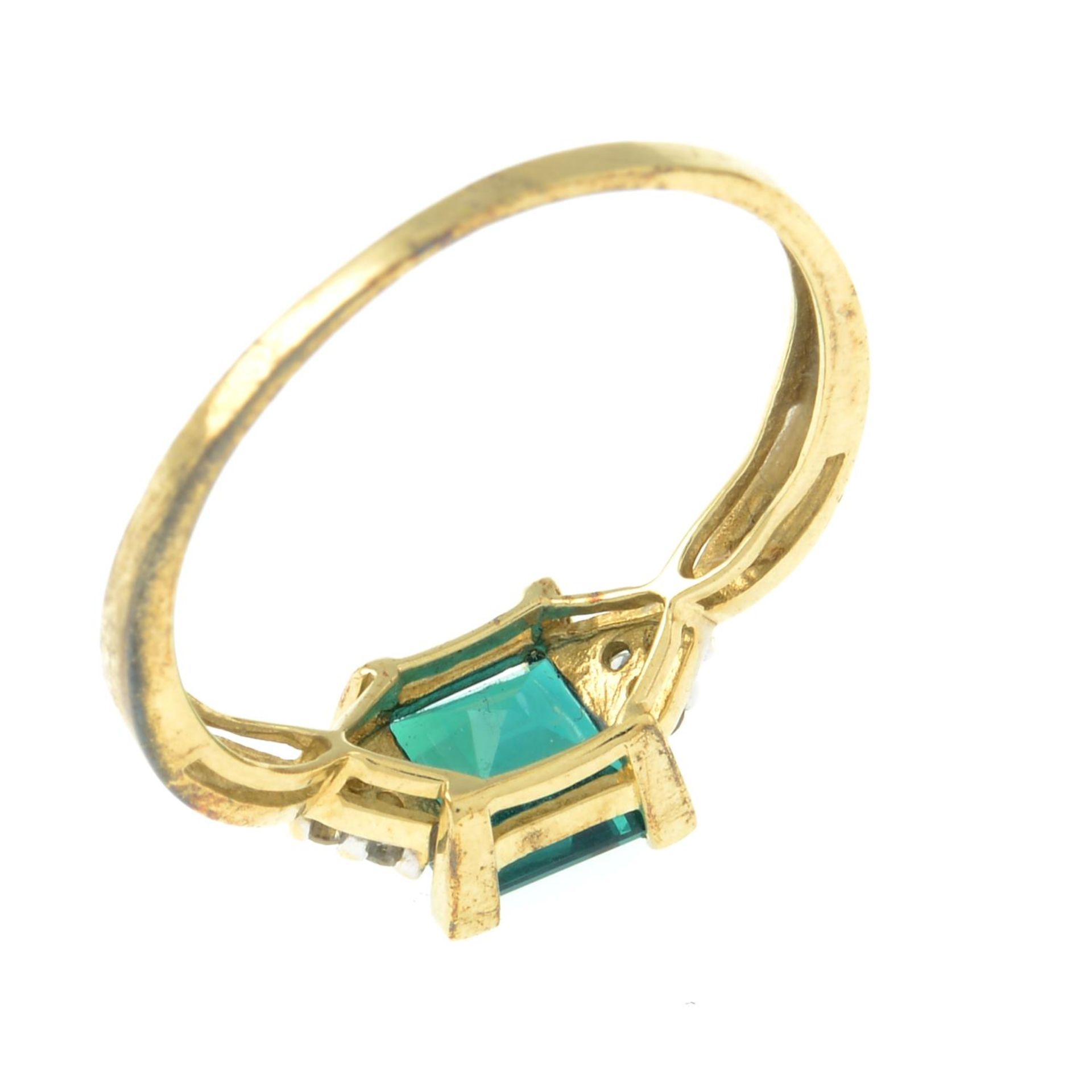 A synthetic emerald and diamond ring.Stamped 14K. - Image 3 of 3