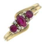 A 9ct gold synthetic ruby and diamond ring.Hallmarks for Birmingham.Ring size M1/2.