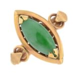 A jade marquise shape single-stone ring.Stamped 14k.Ring size O.