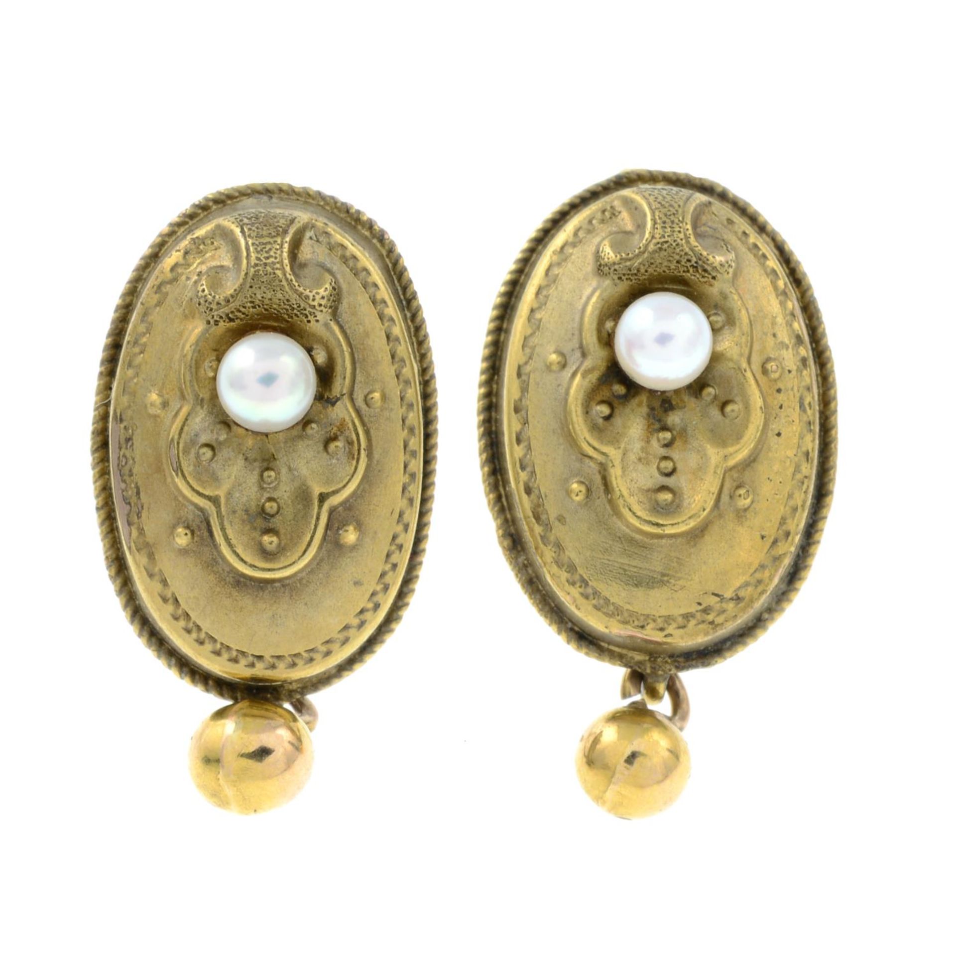A pair of early 20th century cultured pearl earrings and a pair of filigree earrings.One stamped - Image 2 of 3