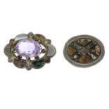 A Scottish amethyst and agate brooch together with a granite brooch.