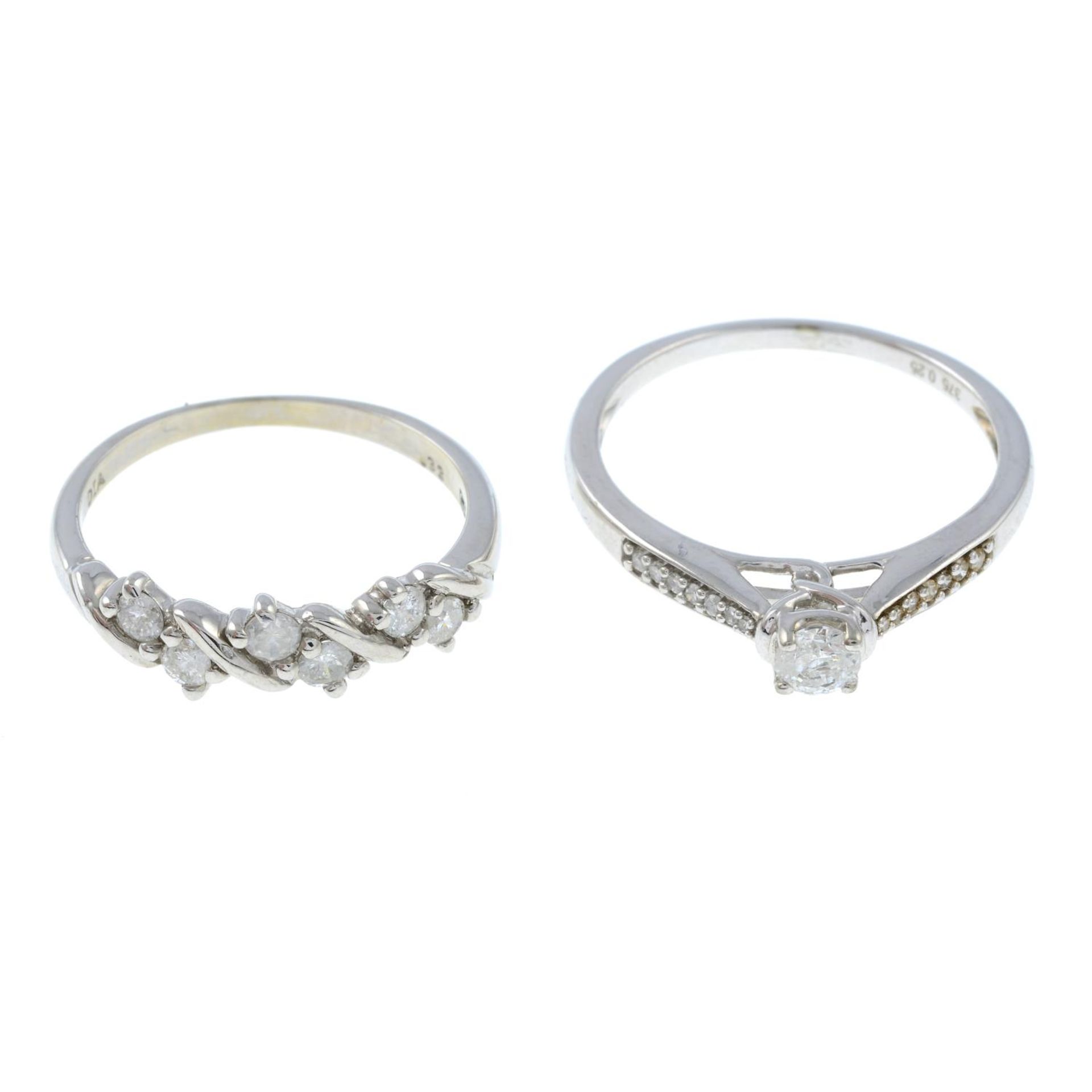 Two 9ct gold brilliant-cut diamond band rings.9ct gold brilliant-cut diamond ring ,