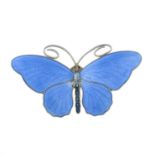 A blue enamel butterfly brooch, by Marius Hammer.With maker's marks.