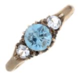 A blue and colourless zircon ring.Ring size N.