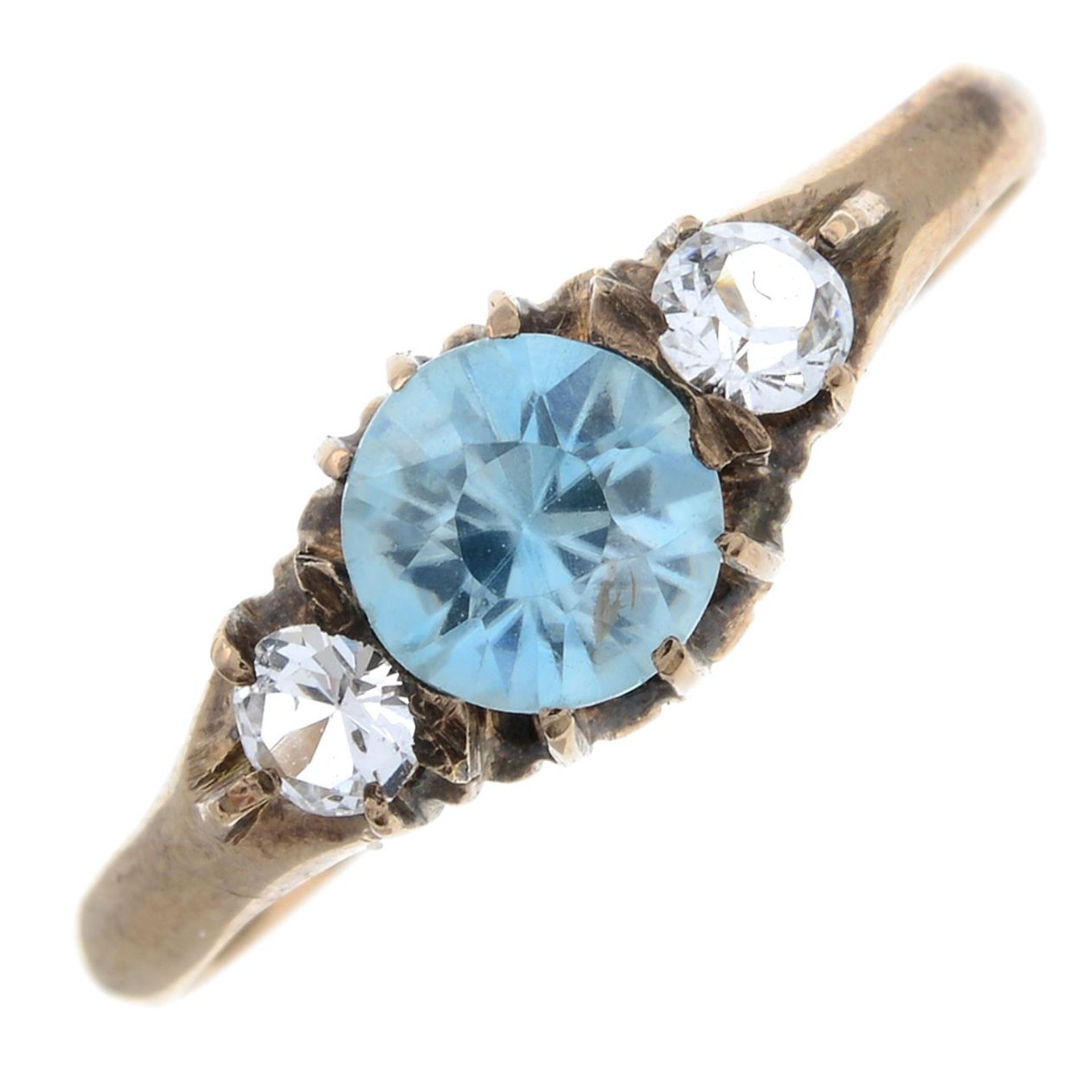 A blue and colourless zircon ring.Ring size N.