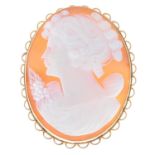 A 9ct gold cameo brooch.May be worn as a pendant.Hallmarks for Birmingham.Length 5.4cms.