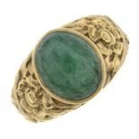 An aventurine cabochon ring.Stamped 9ct.Ring size K 1/2.