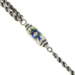 An early 20th century silver and enamel Albertina chain.Length 28cms.