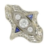 A mid 20th century colourless zircon and sapphire ring.Ring size O1/2.