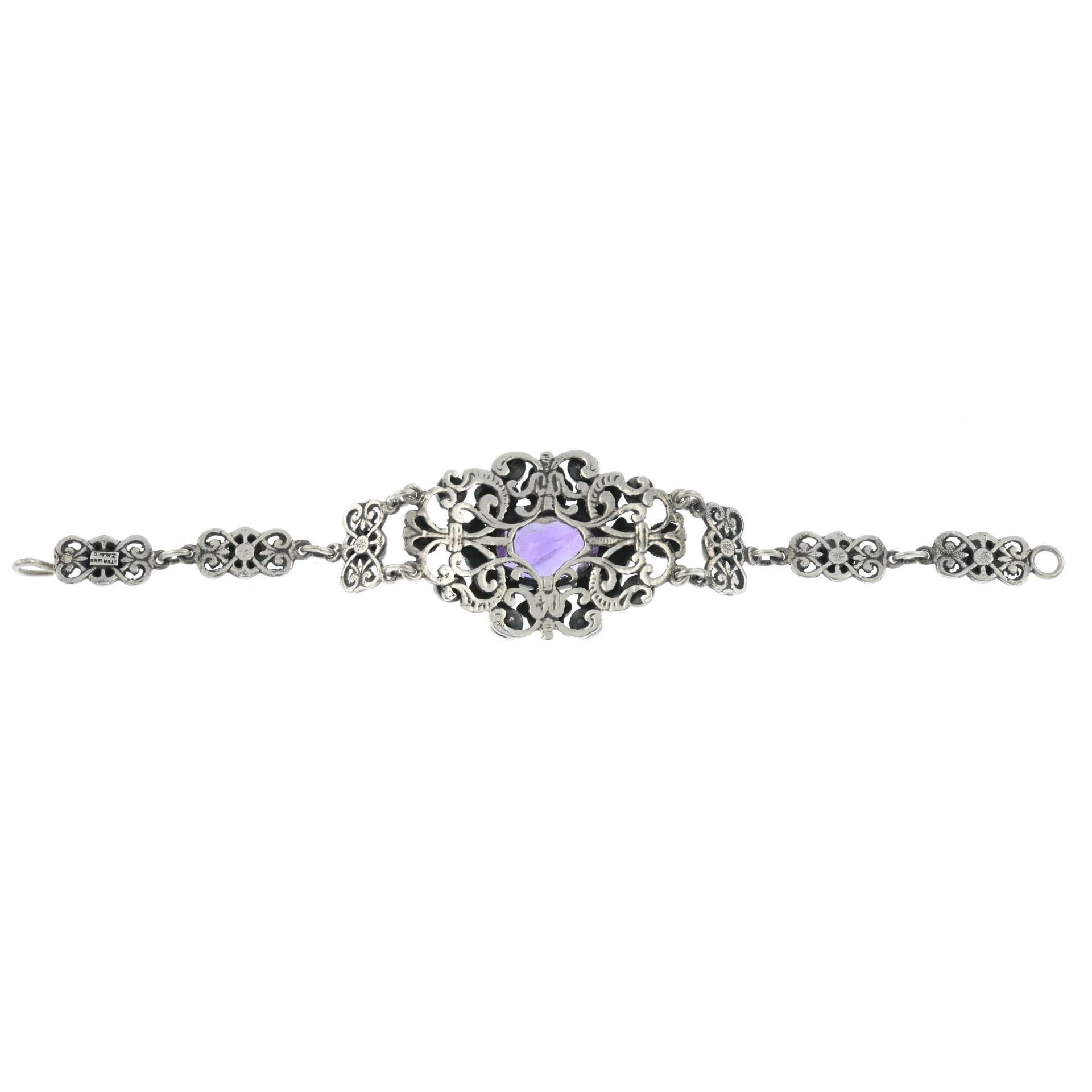 An amethyst bracelet with floral motif, by Zoltan White & Co.Signed Z.W.&Co. - Image 3 of 3