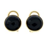 A pair of 9ct gold onyx clip-on earrings.
