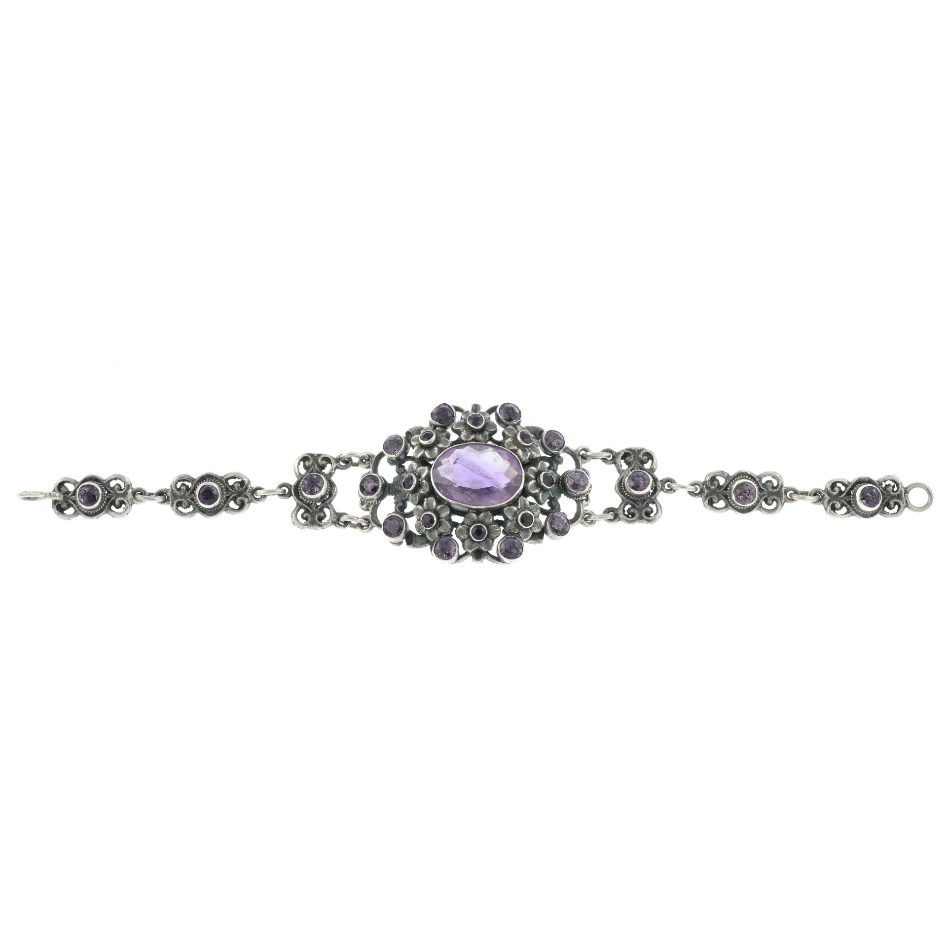 An amethyst bracelet with floral motif, by Zoltan White & Co.Signed Z.W.&Co. - Image 2 of 3