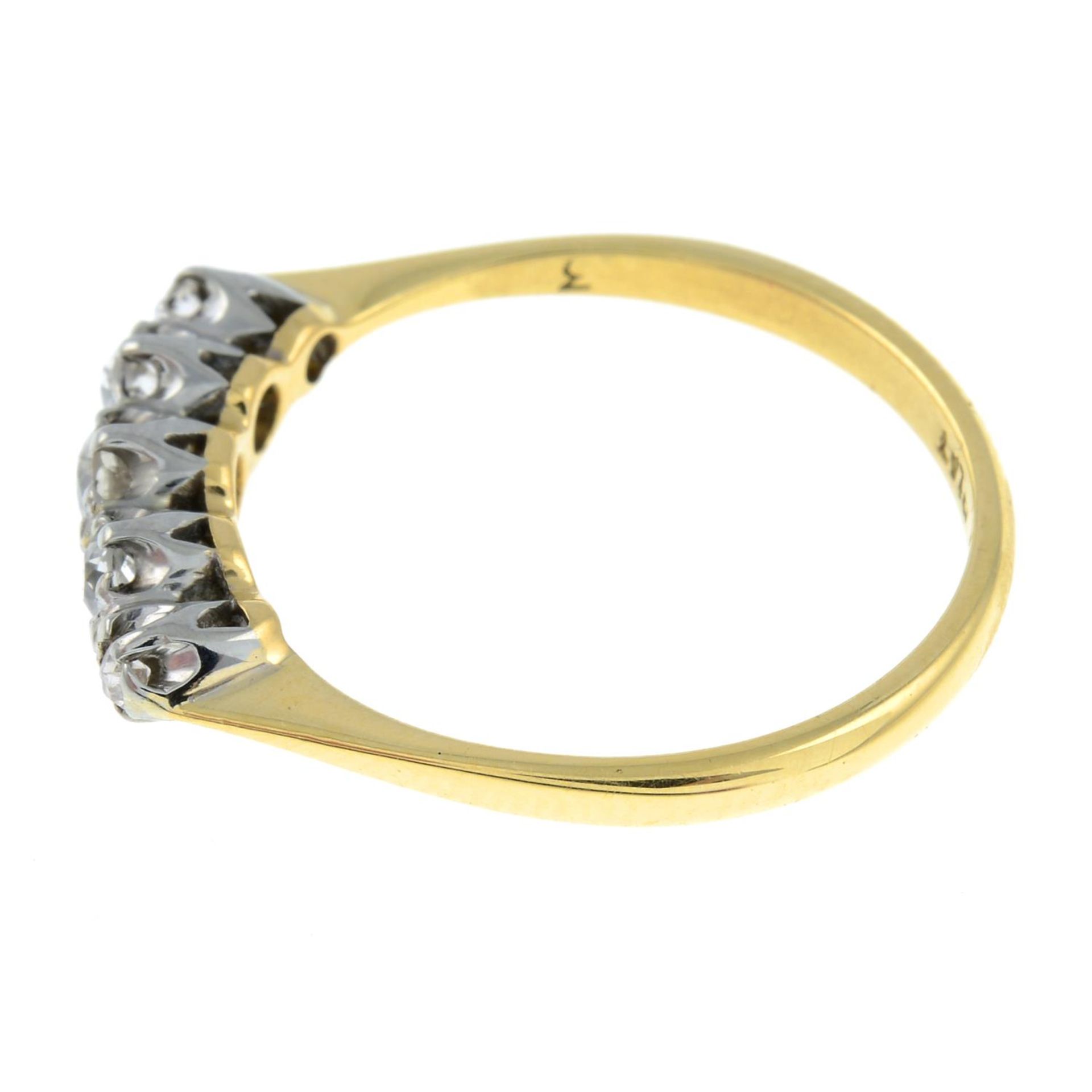 An early 20th century 18ct gold old-cut diamond five-stone ring.Estimated total diamond weight - Image 2 of 3