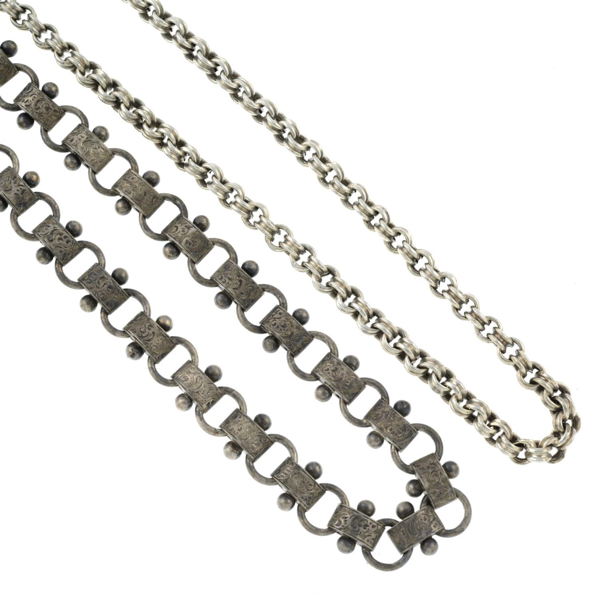 Two fancy-link chain necklaces.