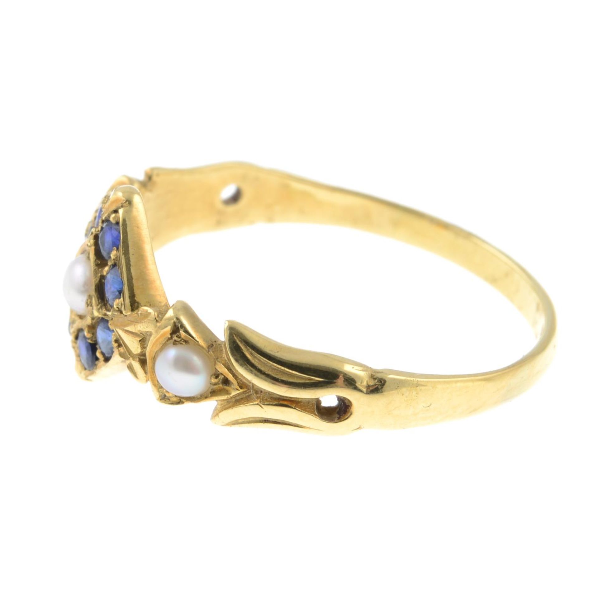 An early 20th century 18ct gold sapphire and split pearl ring.Stamped 18ct.Ring size P. - Image 2 of 3