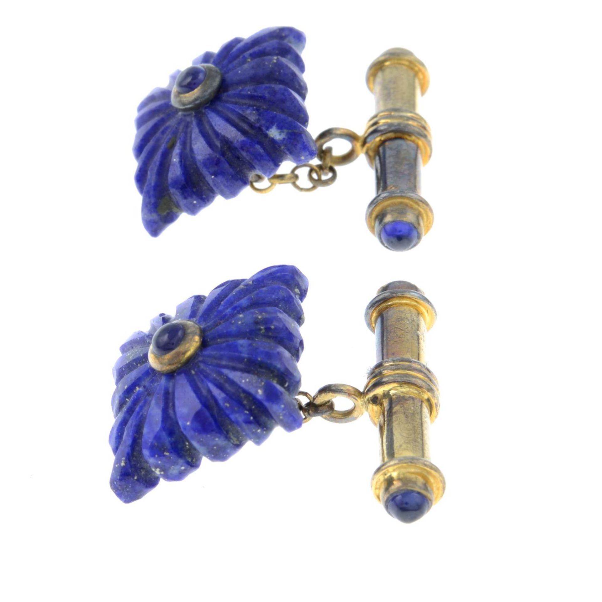 A pair of lapis lazuli cufflinks.Stamped 925.Length of cufflink face 1.4cms 9.1gms. - Image 2 of 2