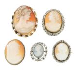 A selection of cameo jewellery, to include three bracelets, a ring, a pendant and eight brooches.