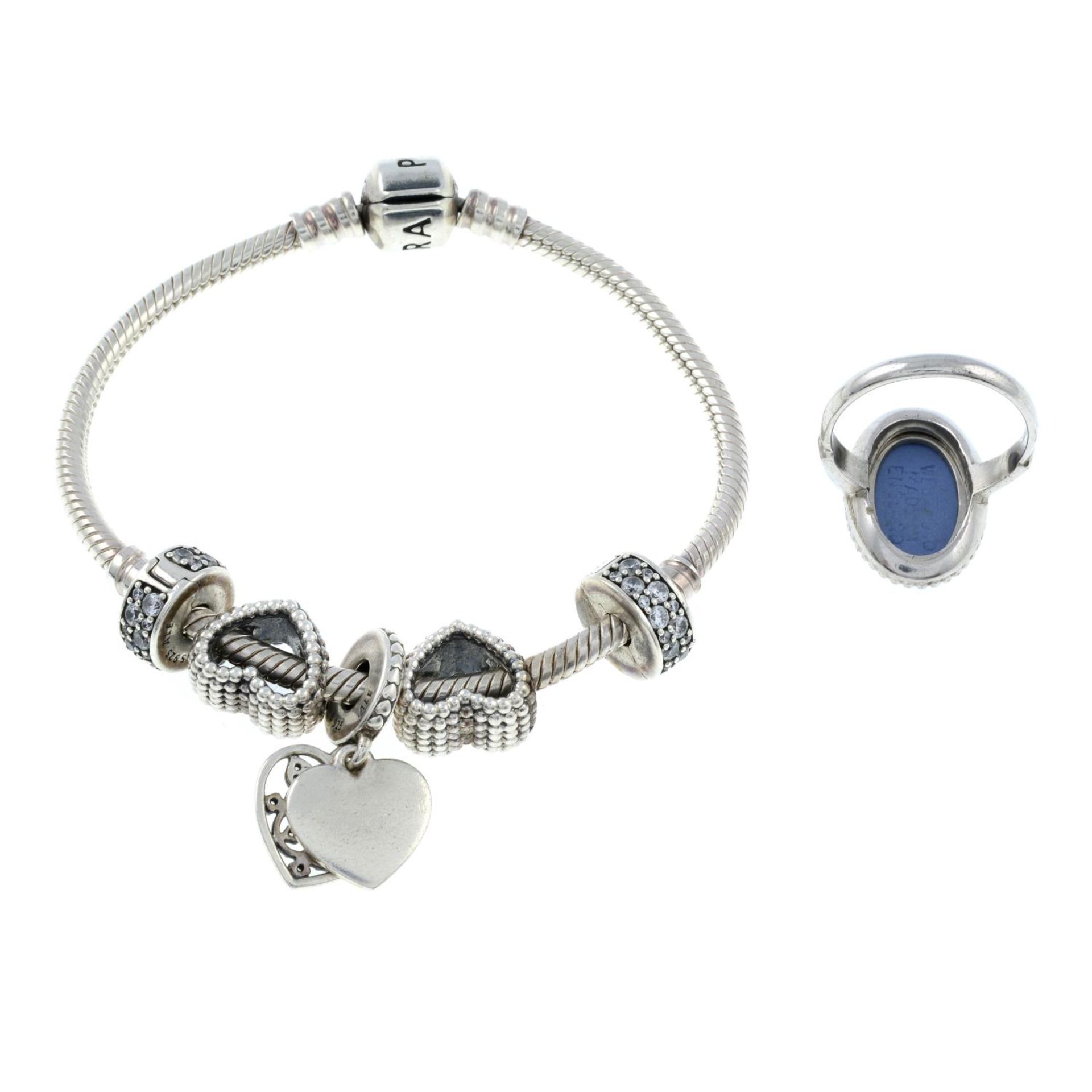 A 'Moments' bracelet, by Pandora and a silver jasperware cameo ring, by Wedgewood. - Image 2 of 2