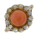 A 19th century rose-cut diamond and coral ring.Ring size N 1/2.