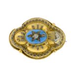 A Victorian split pearl and enamel brooch.Length 2.7cms.