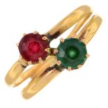 A red and green garnet topped doublet bypass ring.Ring size H.