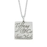 A 'Notes' square pendant with chain, by Tiffany & Co.Signed Tiffany & Co.