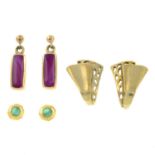 Two pairs of 9ct gold earrings,
