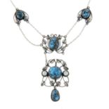 An Arts & Crafts turquoise and mother-of pearl necklace,
