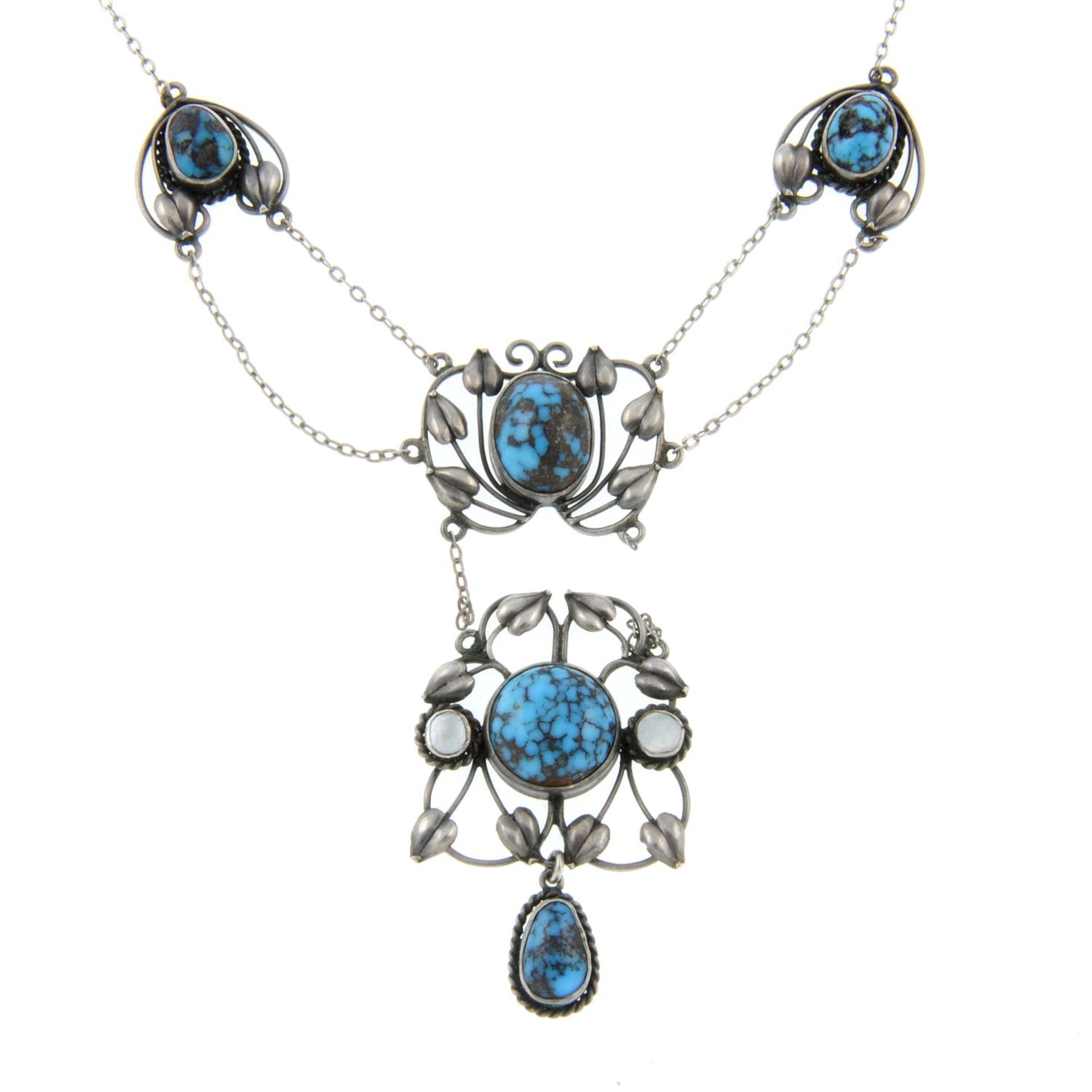 An Arts & Crafts turquoise and mother-of pearl necklace,