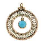 A 9ct gold turquoise pendant.Hallmarks for Birmingham.Length 3.9cms.