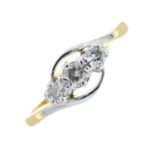 A brilliant-cut diamond three-stone ring.Estimated total diamond weight 0.20ct,