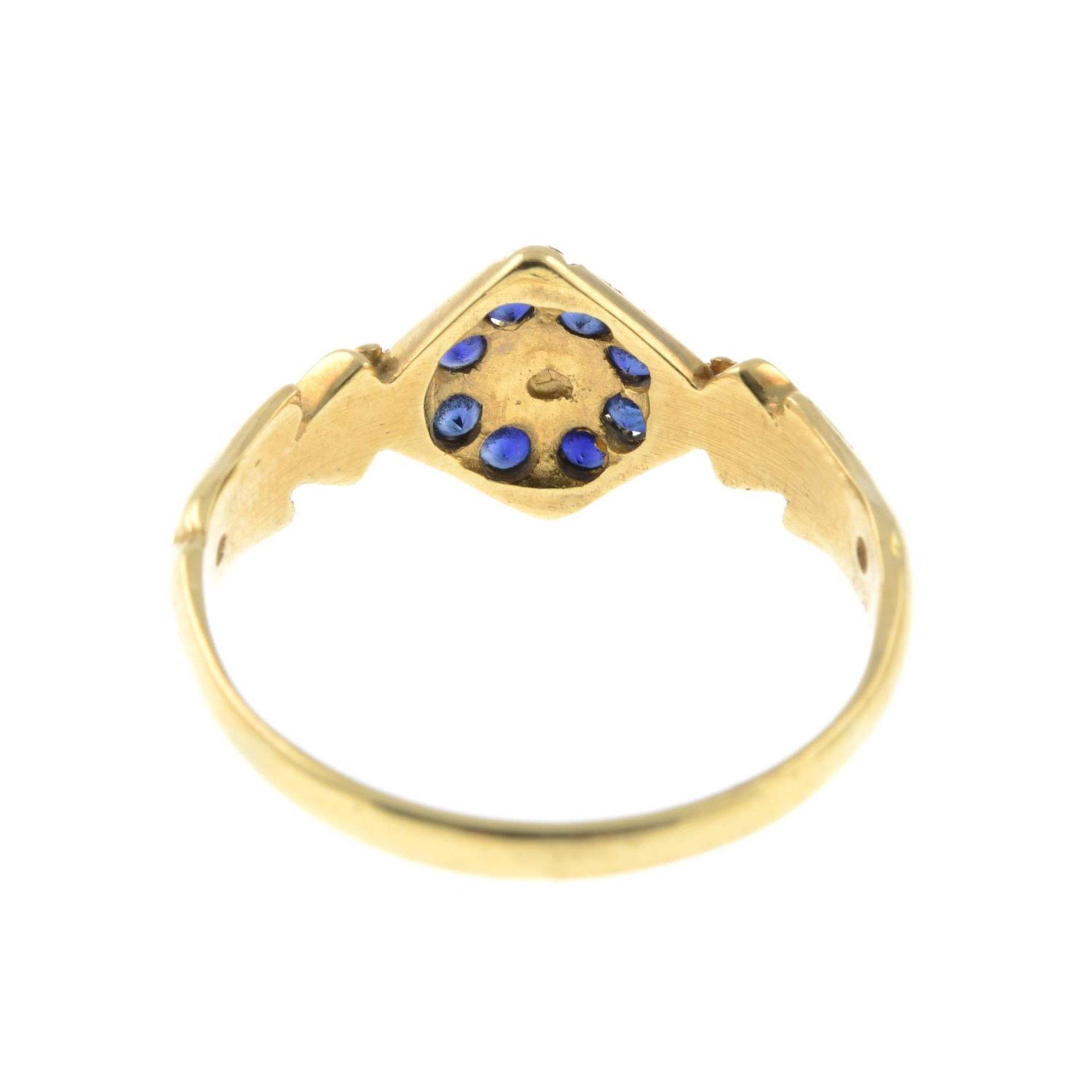 An early 20th century 18ct gold sapphire and split pearl ring.Stamped 18ct.Ring size P. - Image 3 of 3