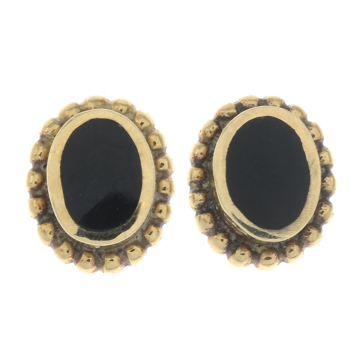 Two early 20th century gem-set brooches, together with a pair of onyx stud earrings. - Image 3 of 3