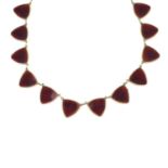 An early 20th century red enamel necklace, by Albert Scharning.With maker's marks.