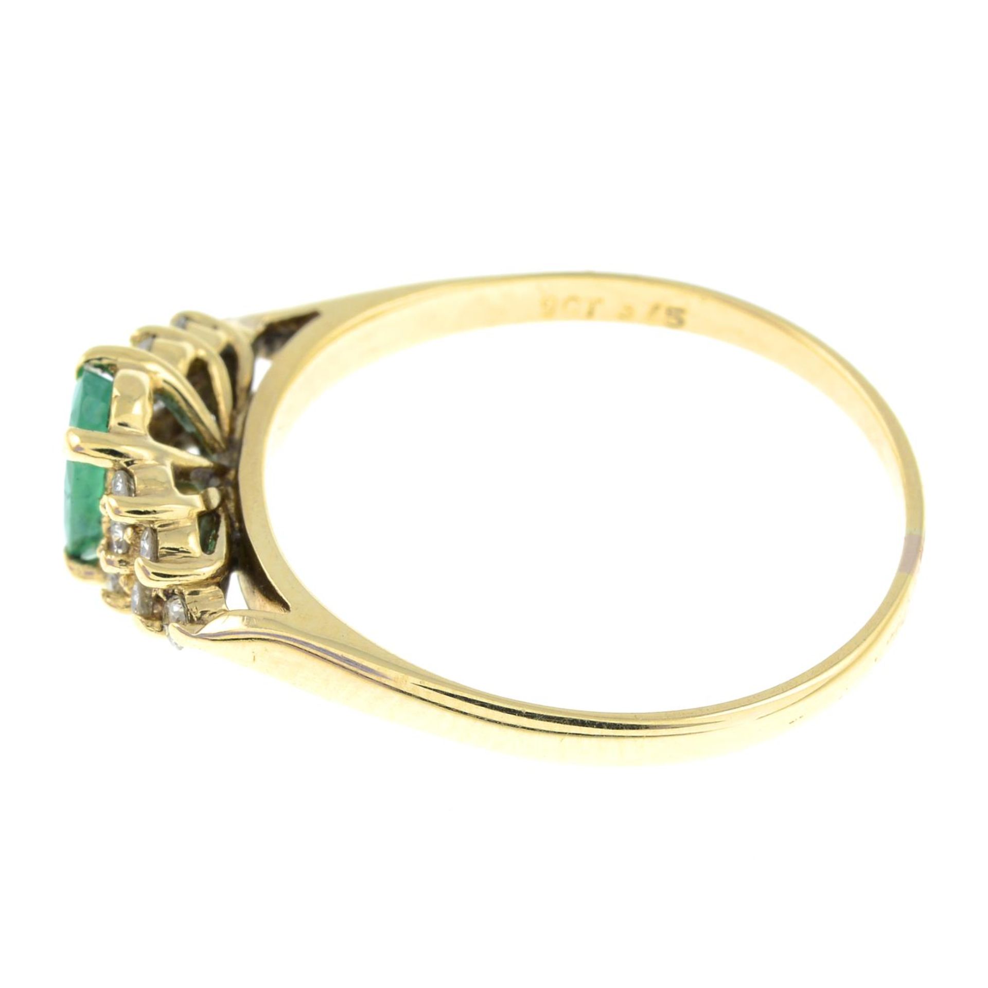 A 9ct gold emerald and diamond dress ring.Estimated total diamond weight 0.10ct.Import marks for - Image 2 of 3