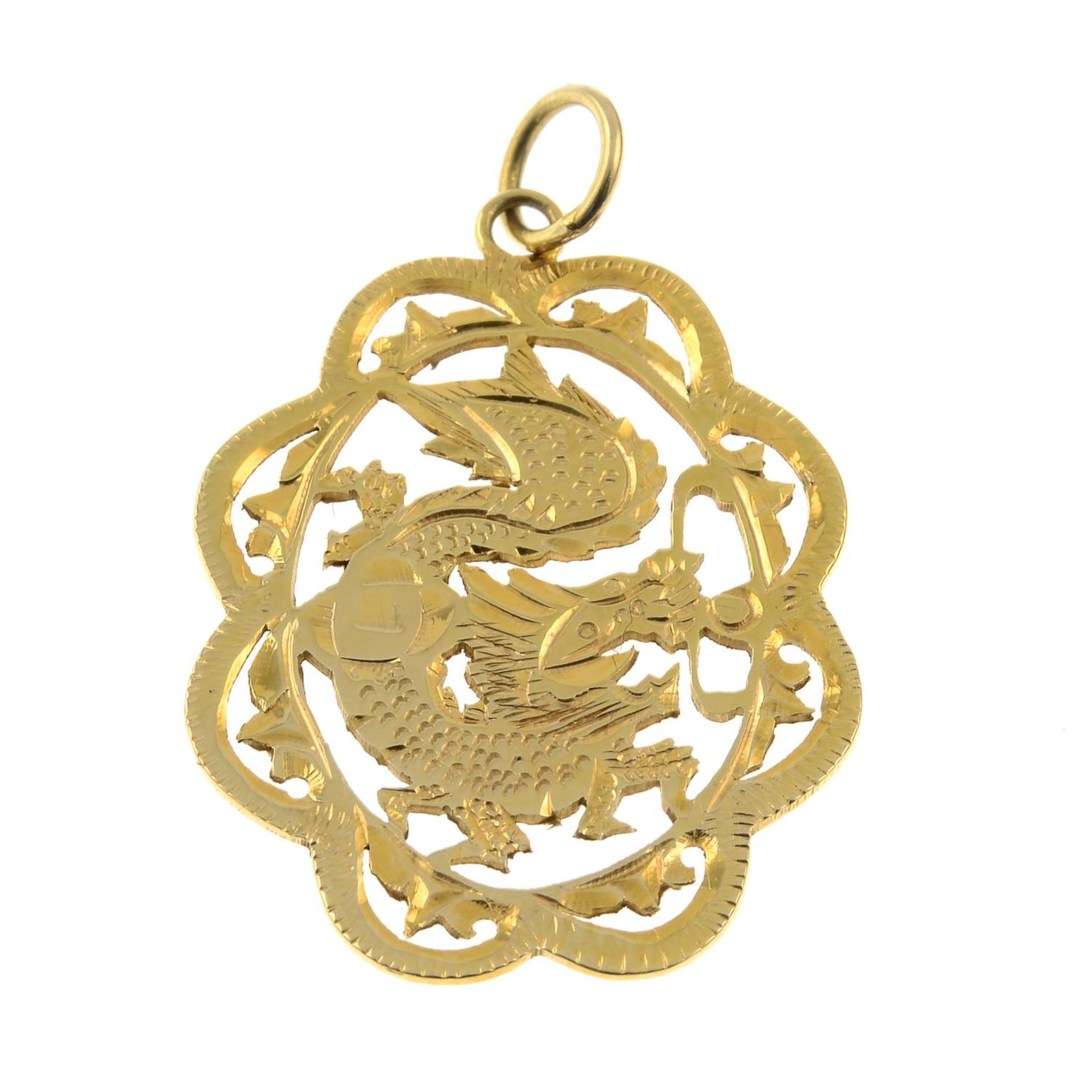 An engraved pendant of a dragon.Stamped 14k.Length 3.2cms. - Image 2 of 2