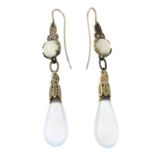 A pair of Victorian chalcedony drop earrings.Length 5.7cms.